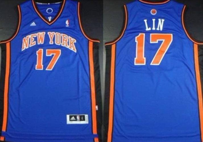 Men's New York Knicks #17 Jeremy Lin Blue Stitched Jersey